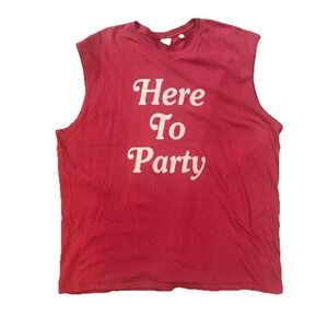 Junk Food Unisex Oversized Muscle Shirt Top Sz XXL Red Here To Party Rare Funny